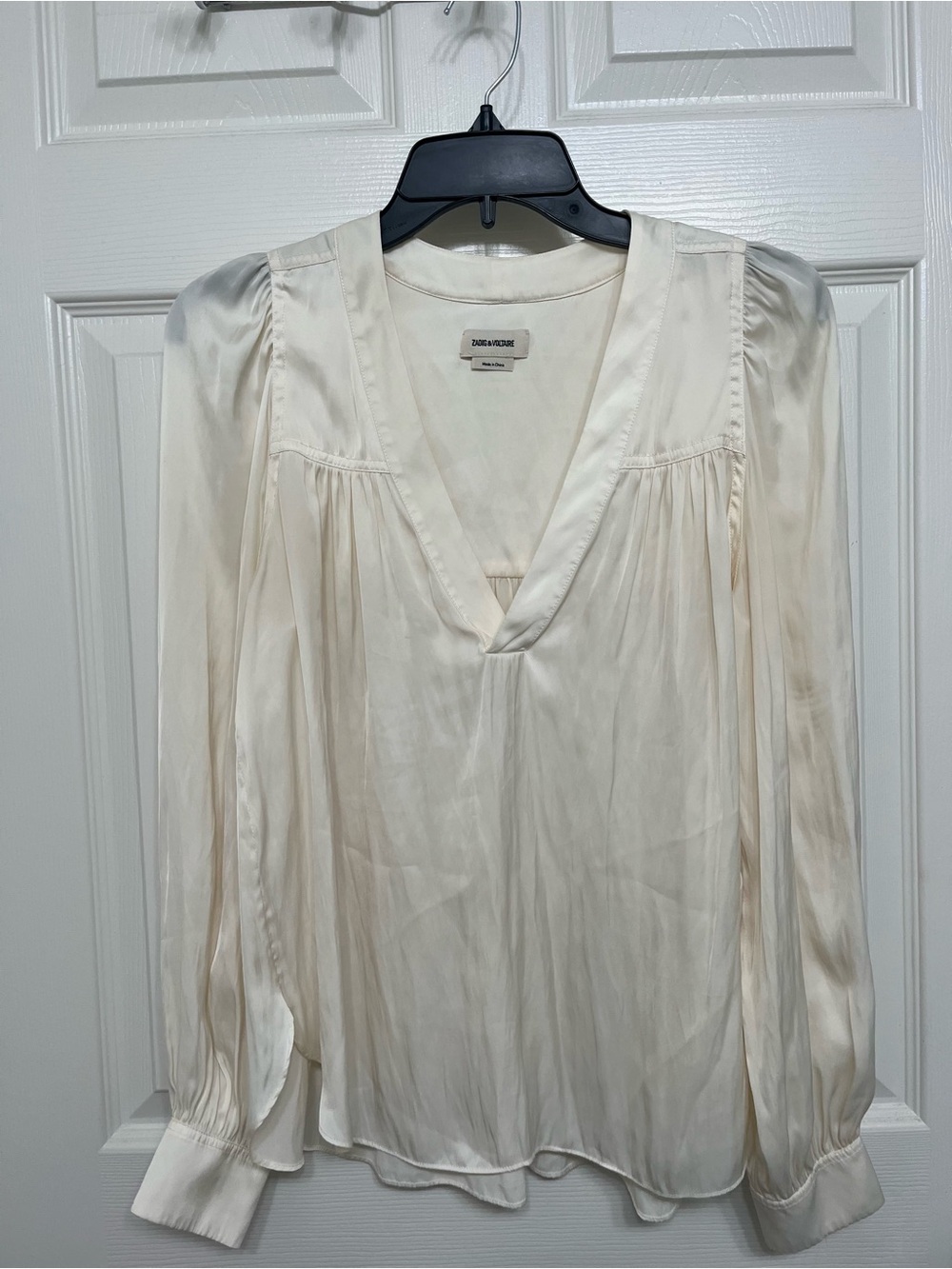 Zadig & Voltaire Cream Long Sleeve Puff Shoulder Blouse,size S